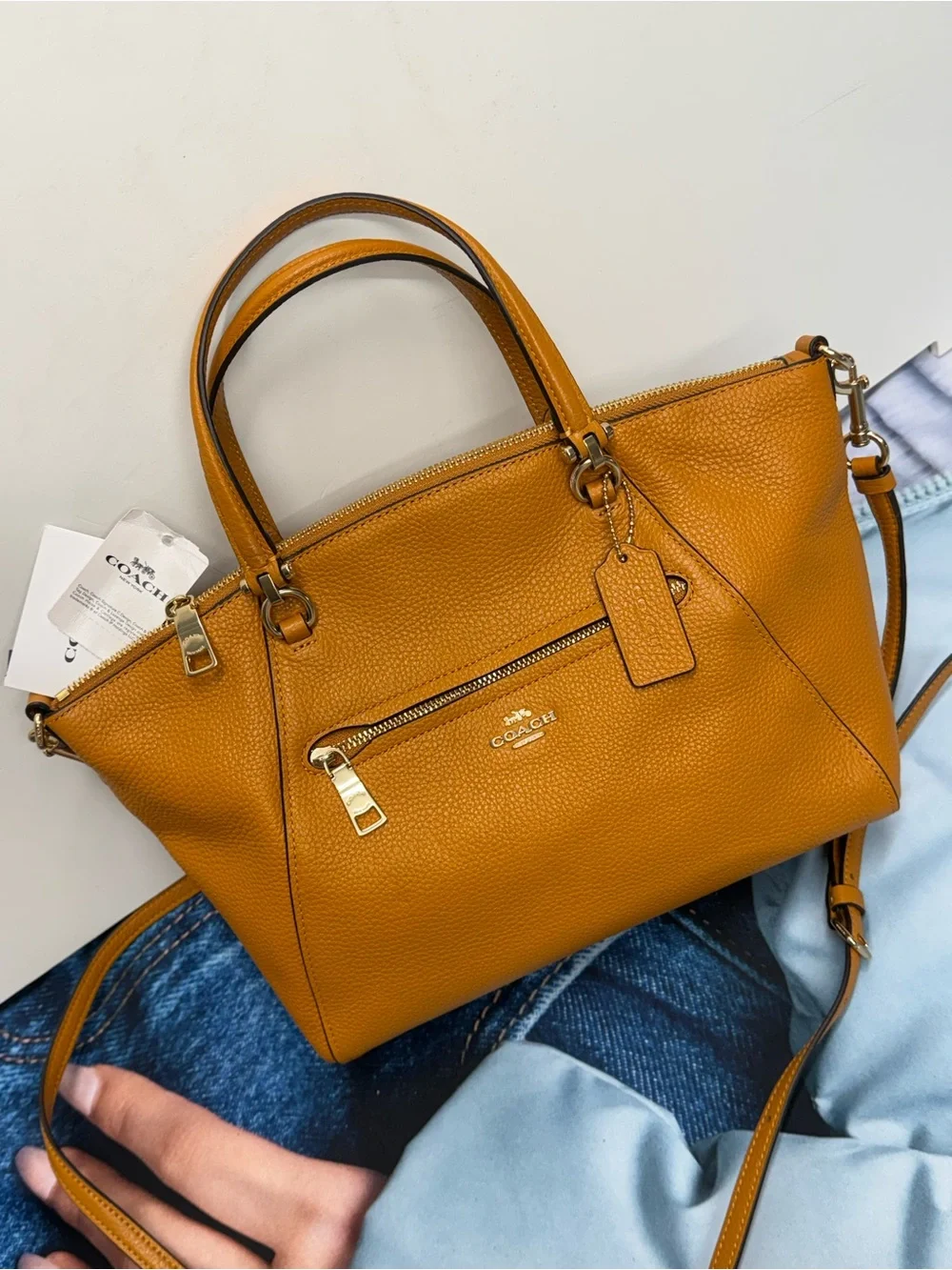 (new+tag) Coach Pebbled Leather Crossbody Satchel in Butterscotch Yellow Orange